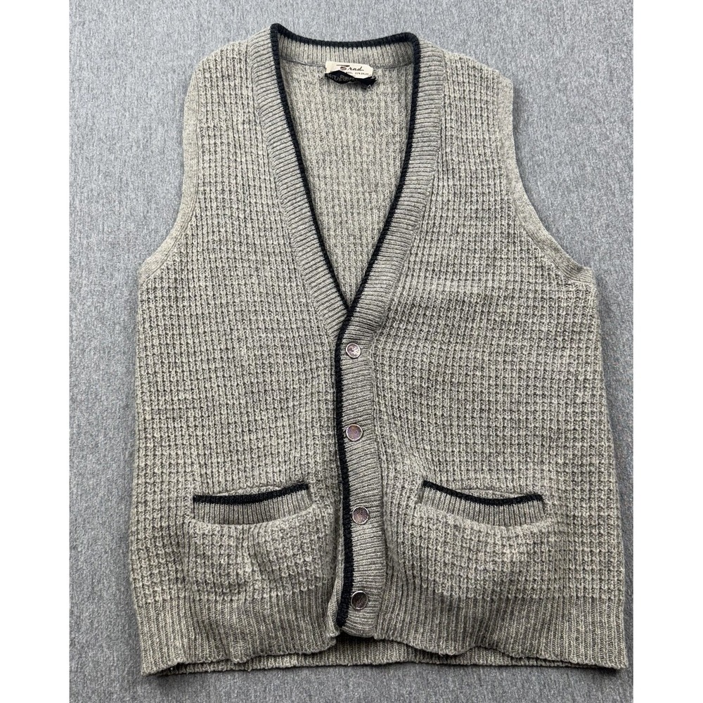 Vintage Brad Cardigan Sweater Vest Mens Medium Gray‎ Lambswool Orlon Grandpa